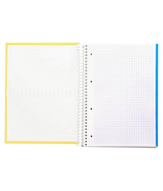 Cuaderno espiral liderpapel a4 micro crafty tapa forrada 120h 90gr cuadro 5mm 5 bandas 4 taladros color amarillo