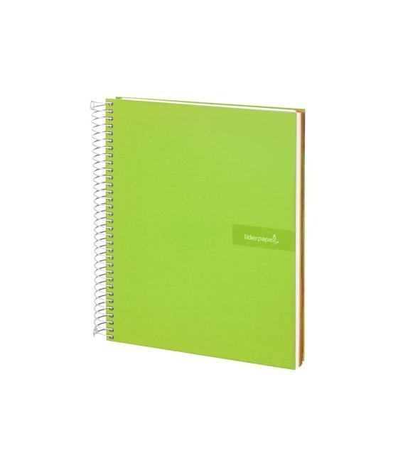 Cuaderno espiral liderpapel a4 micro crafty tapa forrada 120h 90 gr cuadro 5 mm 5 bandas 4 colores color verde