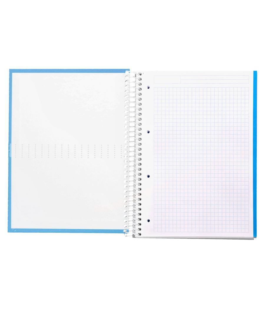 Cuaderno espiral liderpapel a4 micro crafty tapa forrada 120h 90 gr cuadro 5 mm 5 bandas 4 colores celeste