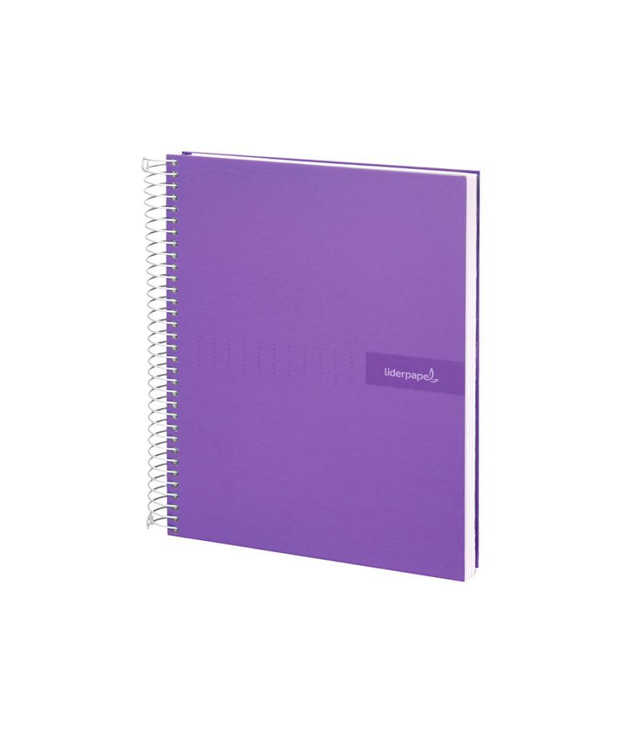 Cuaderno espiral liderpapel a4 crafty tapa forrada 80h 90 gr cuadro 4mm con margen color violeta