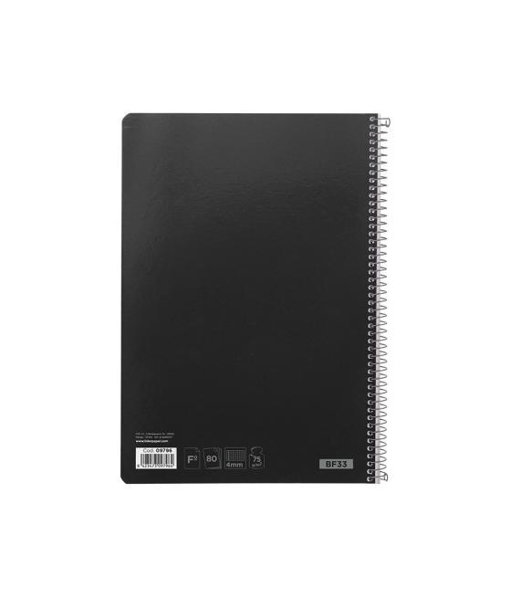 Cuaderno espiral liderpapel folio witty tapa dura 80h 75gr cuadro 4mm con margen color negro