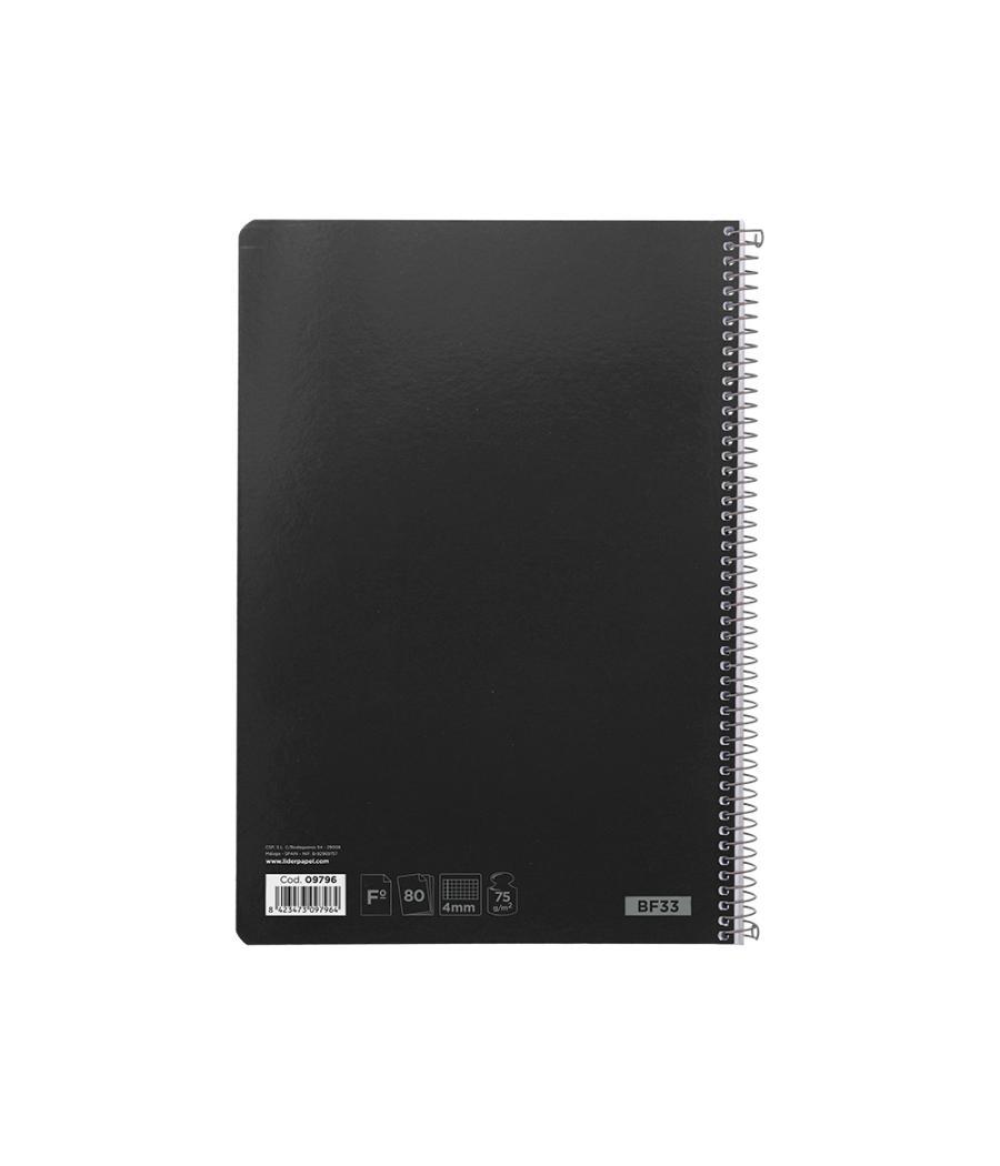 Cuaderno espiral liderpapel folio witty tapa dura 80h 75gr cuadro 4mm con margen color negro