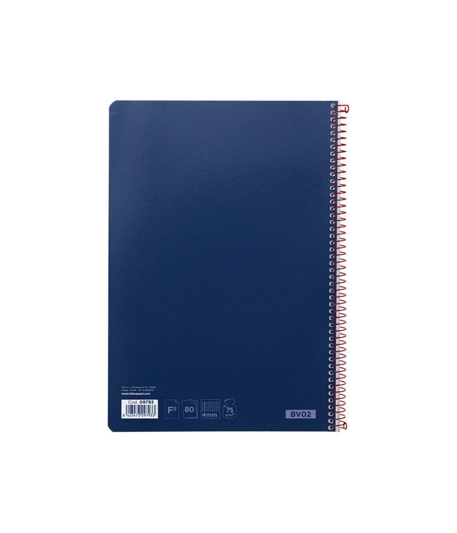 Cuaderno espiral liderpapel folio witty tapa dura 80h 75gr cuadro 4mm con margen color azul marino