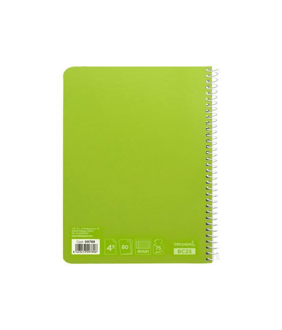 Cuaderno espiral liderpapel cuarto witty tapa dura 80h 75gr cuadro 4mm con margen color verde