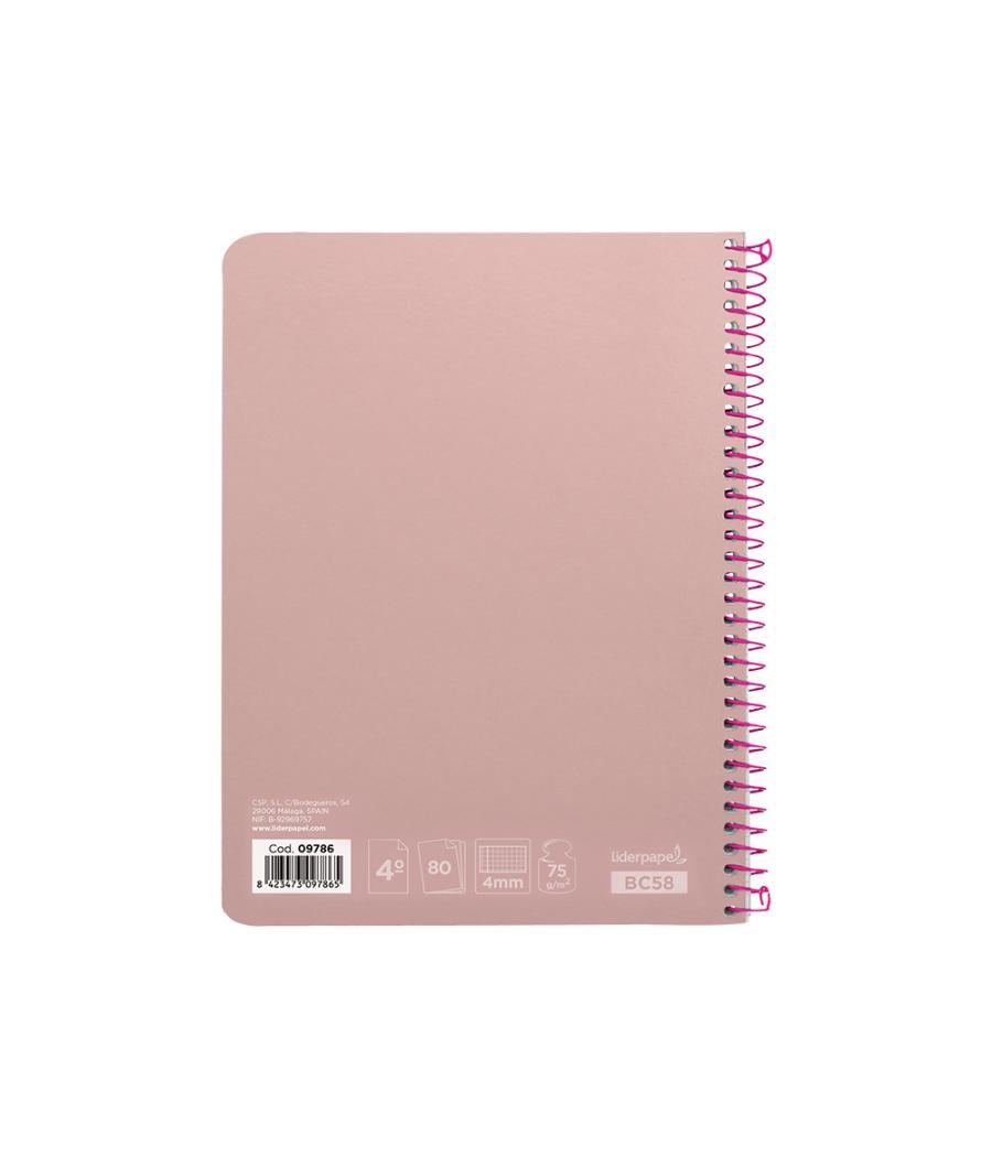 Cuaderno espiral liderpapel cuarto witty tapa dura 80h 75gr cuadro 4mm con margen color rosa