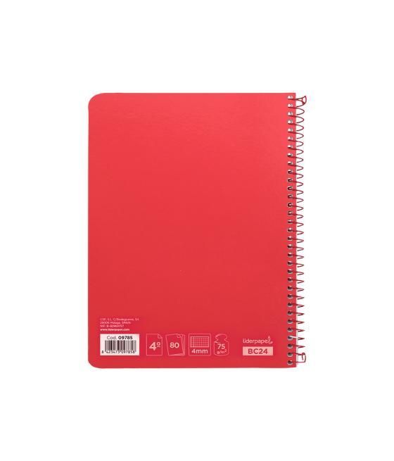 Cuaderno espiral liderpapel cuarto witty tapa dura 80h 75gr cuadro 4mm con margen color rojo