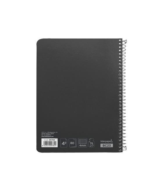 Cuaderno espiral liderpapel cuarto witty tapa dura 80h 75gr cuadro 4mm con margen color negro