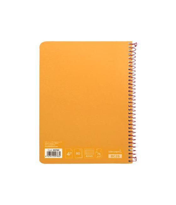 Cuaderno espiral liderpapel cuarto witty tapa dura 80h 75gr cuadro 4mm con margen color naranja