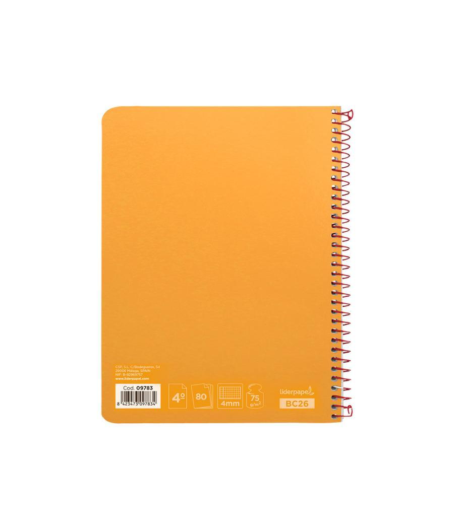 Cuaderno espiral liderpapel cuarto witty tapa dura 80h 75gr cuadro 4mm con margen color naranja