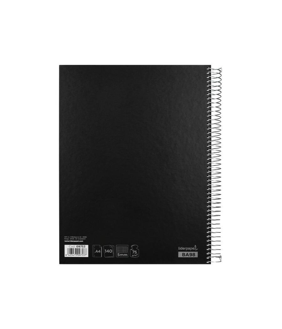 Cuaderno espiral liderpapel a4 micro jolly tapa forrada 140h 75 gr cuadro 5mm 5 bandas 4 taladros color negro