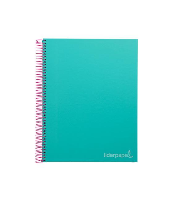 Cuaderno espiral liderpapel a4 micro jolly tapa forrada 140h 75 gr cuadro 5mm 5 bandas4 taladros color turquesa