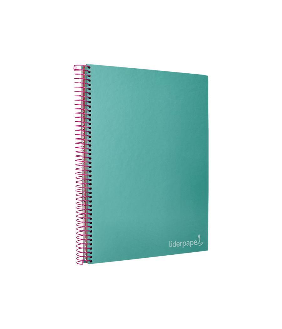 Cuaderno espiral liderpapel a4 micro jolly tapa forrada 140h 75 gr cuadro 5mm 5 bandas4 taladros color turquesa