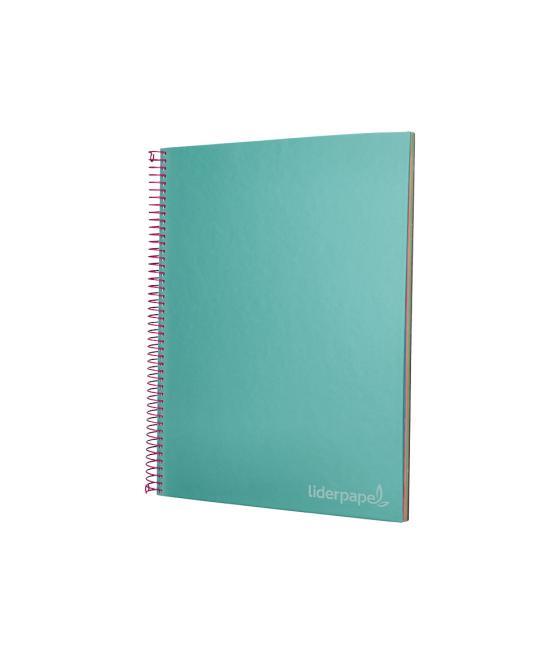 Cuaderno espiral liderpapel a4 micro jolly tapa forrada 140h 75 gr cuadro 5mm 5 bandas4 taladros color turquesa