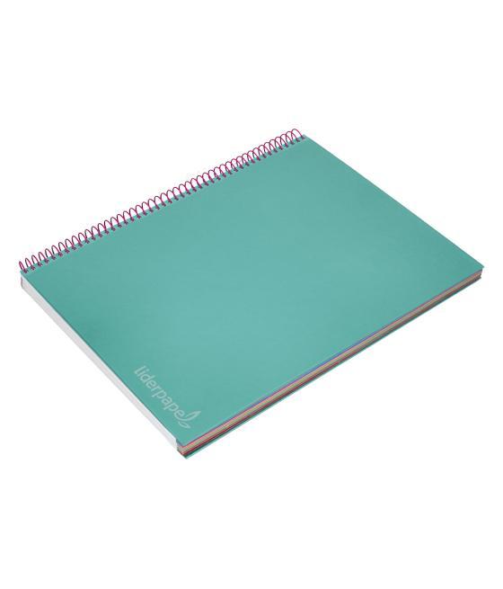 Cuaderno espiral liderpapel a4 micro jolly tapa forrada 140h 75 gr cuadro 5mm 5 bandas4 taladros color turquesa