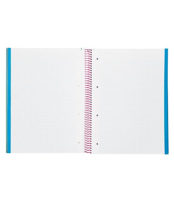 Cuaderno espiral liderpapel a4 micro jolly tapa forrada 140h 75 gr cuadro 5mm 5 bandas4 taladros color turquesa