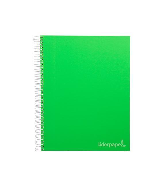 Cuaderno espiral liderpapel a4 micro jolly tapa forrada 140h 75 gr cuadro 5mm 5 bandas 4 taladros color verde