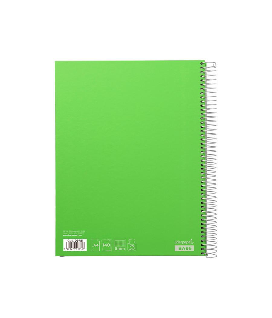 Cuaderno espiral liderpapel a4 micro jolly tapa forrada 140h 75 gr cuadro 5mm 5 bandas 4 taladros color verde