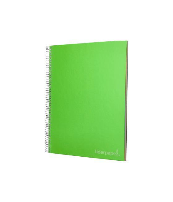 Cuaderno espiral liderpapel a4 micro jolly tapa forrada 140h 75 gr cuadro 5mm 5 bandas 4 taladros color verde