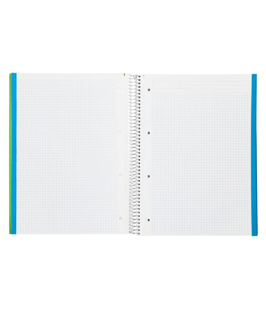 Cuaderno espiral liderpapel a4 micro jolly tapa forrada 140h 75 gr cuadro 5mm 5 bandas 4 taladros color verde