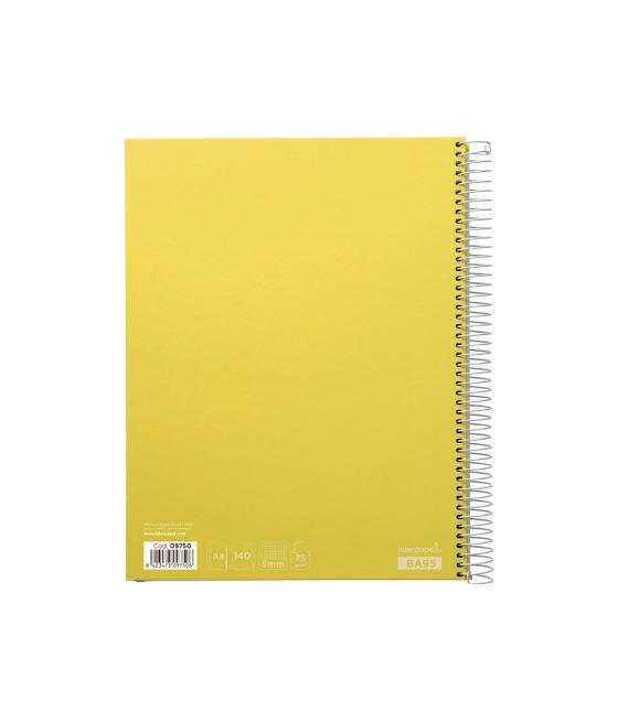 Cuaderno espiral liderpapel a4 micro jolly tapa forrada 140h 75 gr cuadro 5mm 5 bandas4 taladros color amarillo