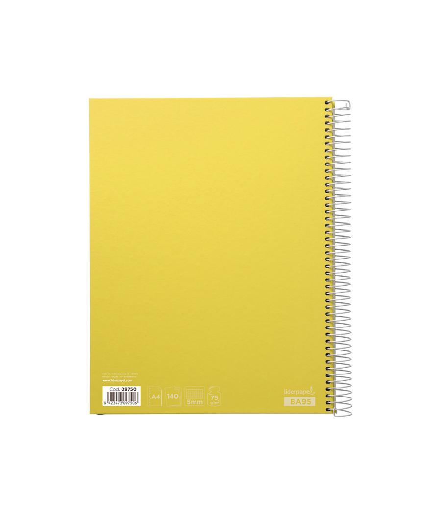 Cuaderno espiral liderpapel a4 micro jolly tapa forrada 140h 75 gr cuadro 5mm 5 bandas4 taladros color amarillo