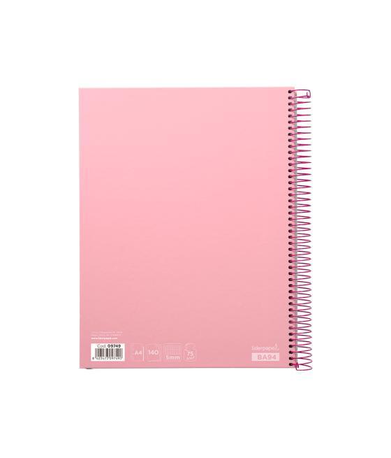 Cuaderno espiral liderpapel a4 micro jolly tapa forrada 140h 75 gr cuadro 5mm 5 bandas 4 taladros color rosa