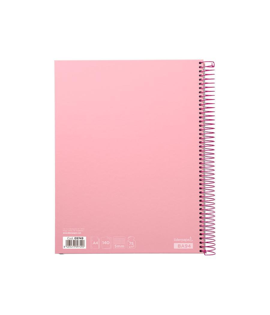 Cuaderno espiral liderpapel a4 micro jolly tapa forrada 140h 75 gr cuadro 5mm 5 bandas 4 taladros color rosa