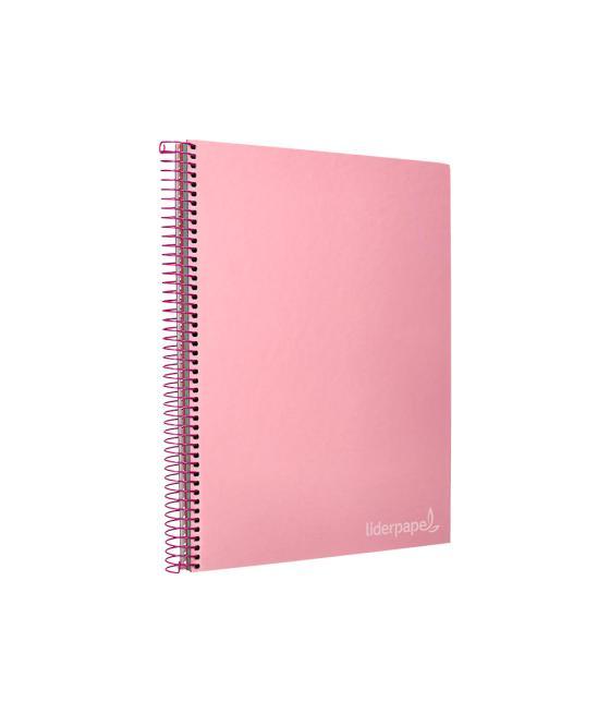 Cuaderno espiral liderpapel a4 micro jolly tapa forrada 140h 75 gr cuadro 5mm 5 bandas 4 taladros color rosa