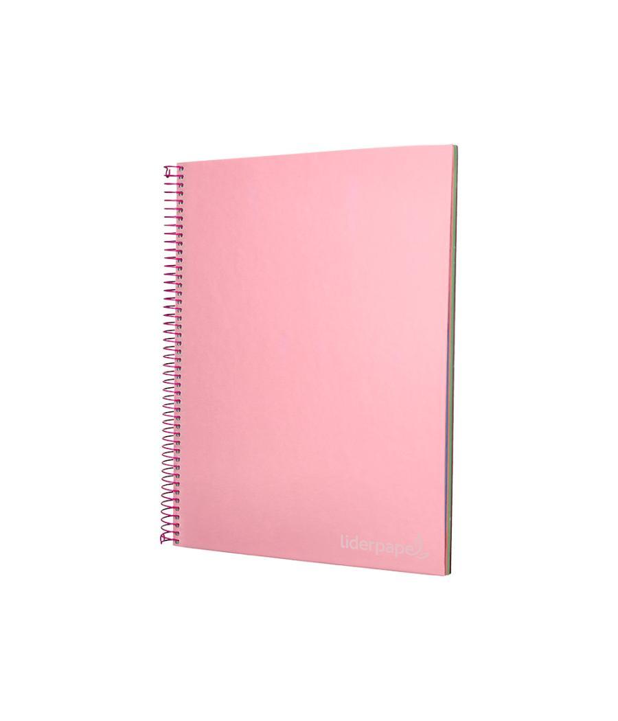 Cuaderno espiral liderpapel a4 micro jolly tapa forrada 140h 75 gr cuadro 5mm 5 bandas 4 taladros color rosa