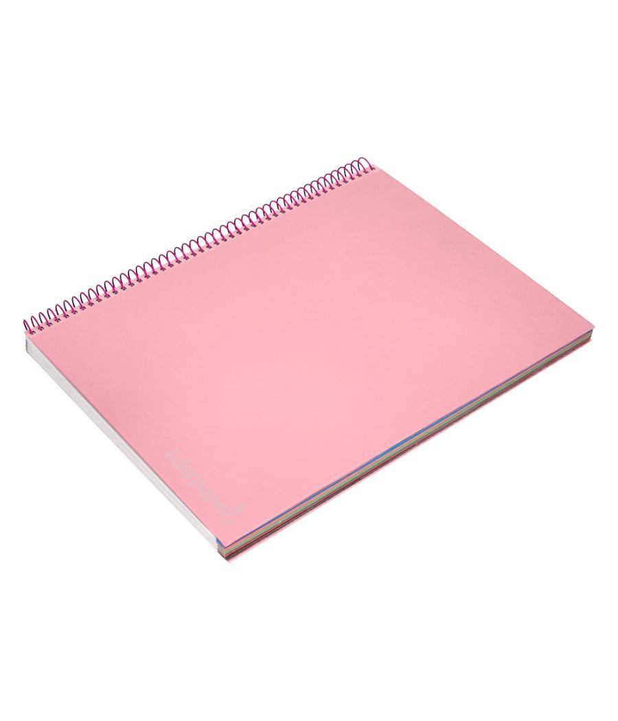 Cuaderno espiral liderpapel a4 micro jolly tapa forrada 140h 75 gr cuadro 5mm 5 bandas 4 taladros color rosa