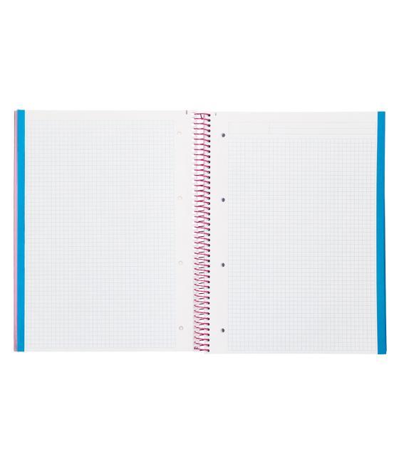 Cuaderno espiral liderpapel a4 micro jolly tapa forrada 140h 75 gr cuadro 5mm 5 bandas 4 taladros color rosa