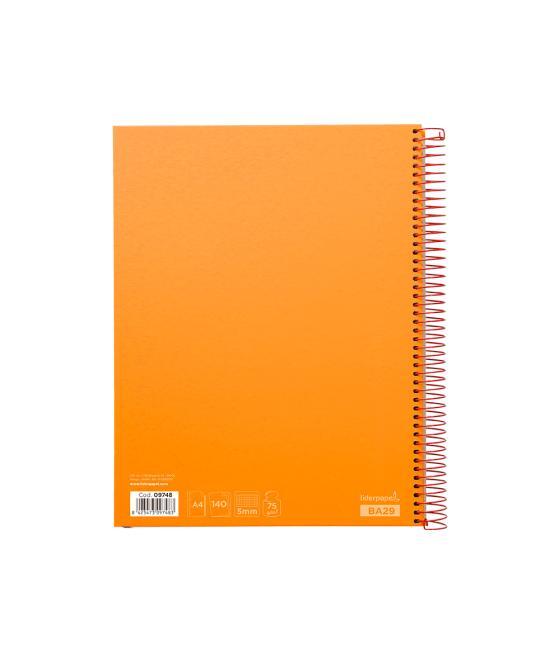 Cuaderno espiral liderpapel a4 micro jolly tapa forrada 140h 75 gr cuadro 5mm 5 bandas4 taladros color naranja