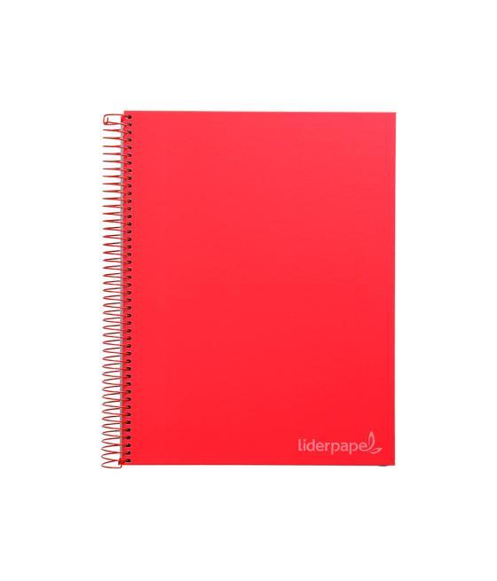 Cuaderno espiral liderpapel a4 micro jolly tapa forrada 140h 75 gr cuadro 5mm 5 bandas 4 taladros color rojo