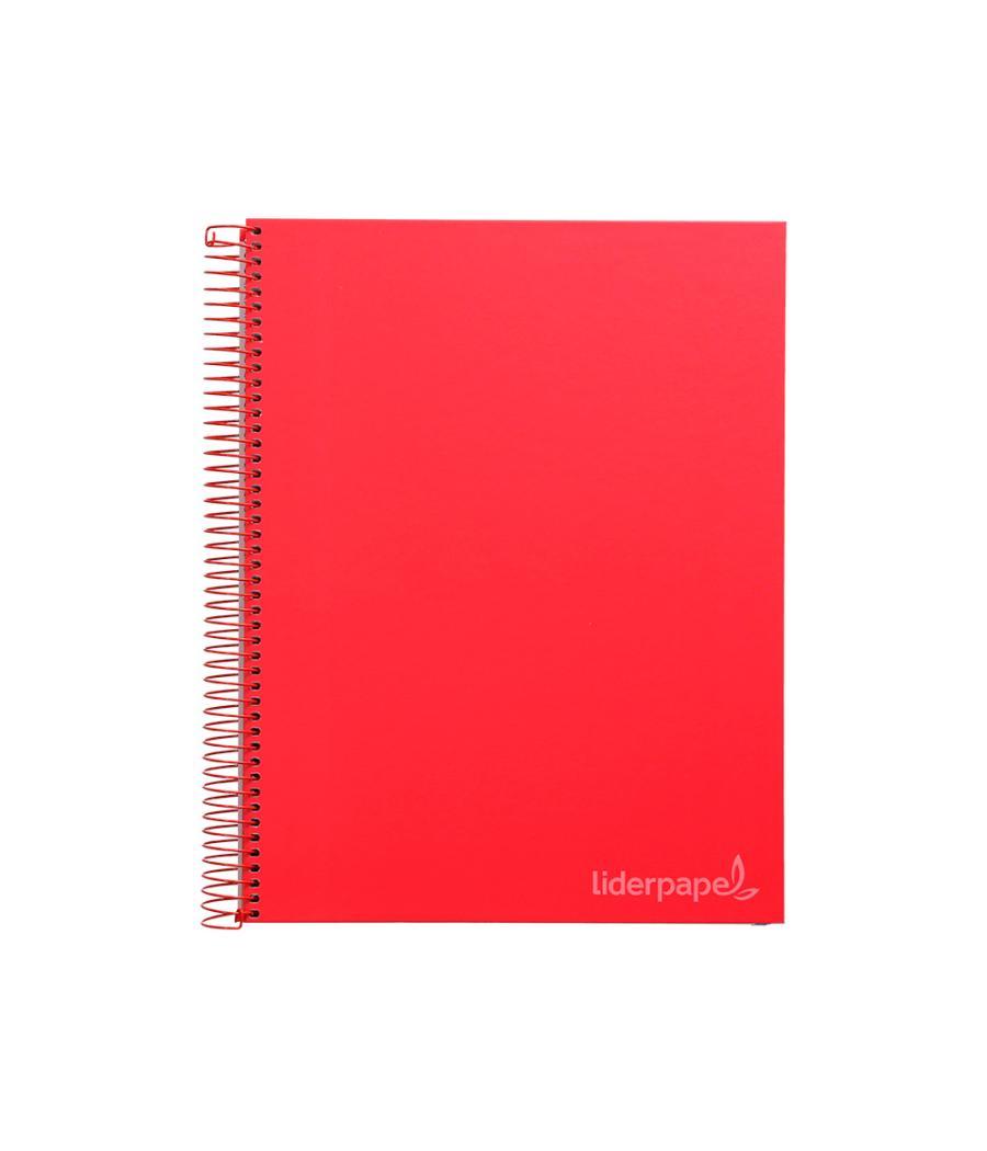 Cuaderno espiral liderpapel a4 micro jolly tapa forrada 140h 75 gr cuadro 5mm 5 bandas 4 taladros color rojo