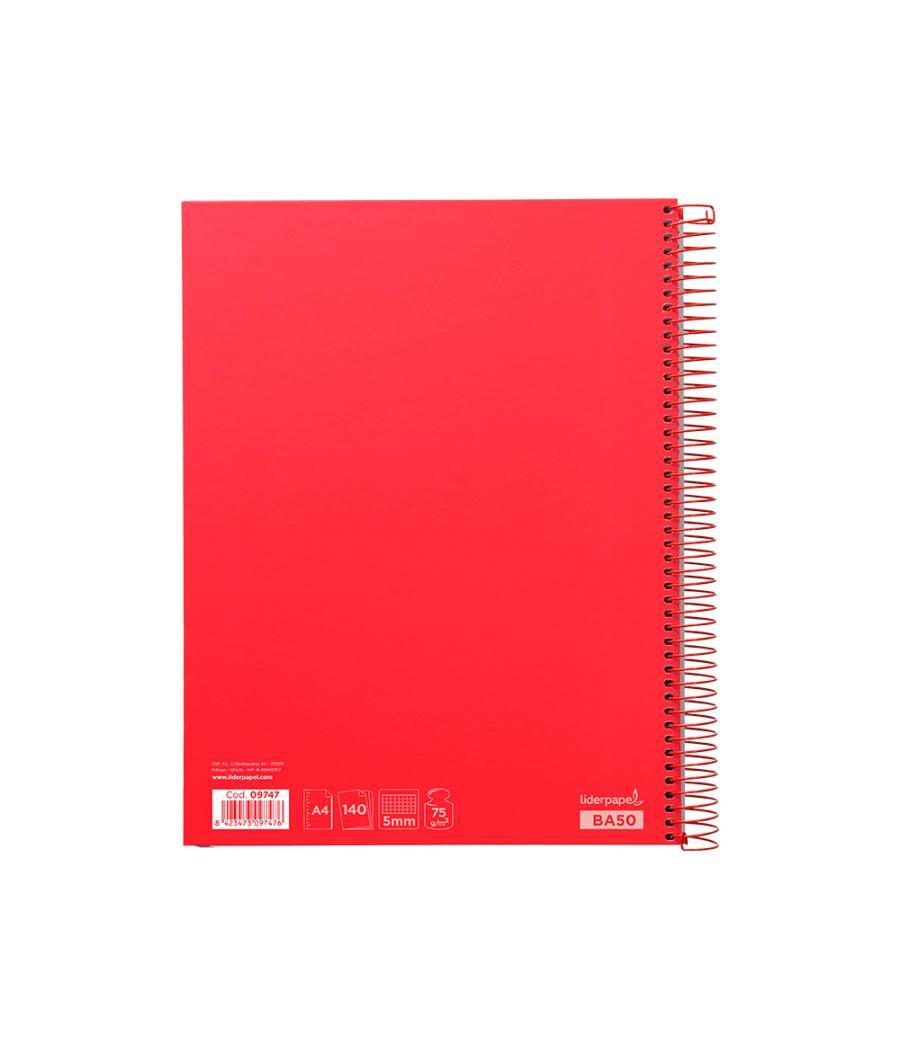 Cuaderno espiral liderpapel a4 micro jolly tapa forrada 140h 75 gr cuadro 5mm 5 bandas 4 taladros color rojo