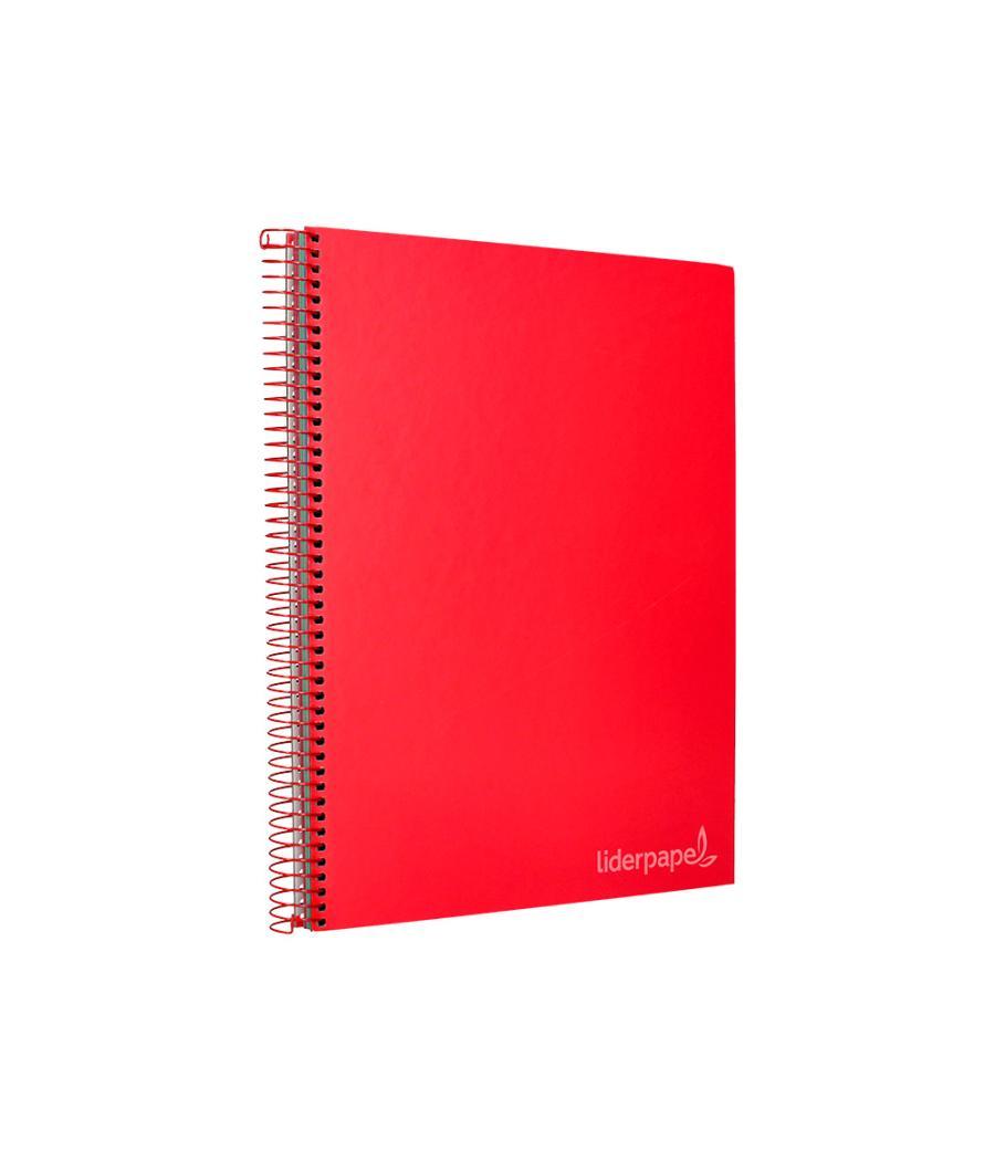 Cuaderno espiral liderpapel a4 micro jolly tapa forrada 140h 75 gr cuadro 5mm 5 bandas 4 taladros color rojo