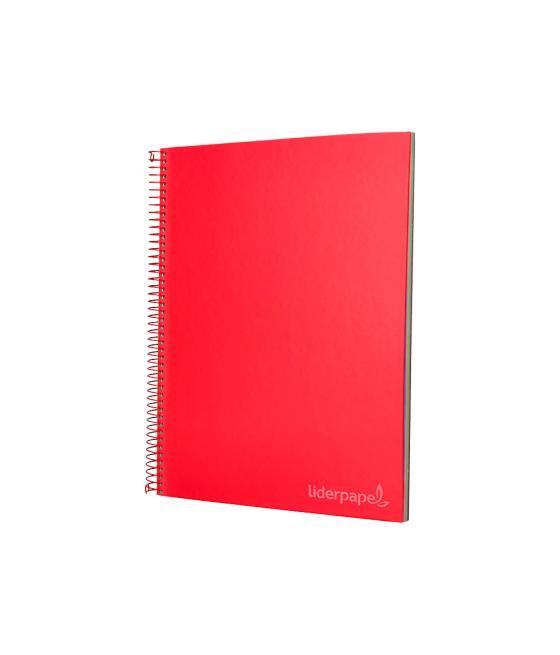 Cuaderno espiral liderpapel a4 micro jolly tapa forrada 140h 75 gr cuadro 5mm 5 bandas 4 taladros color rojo