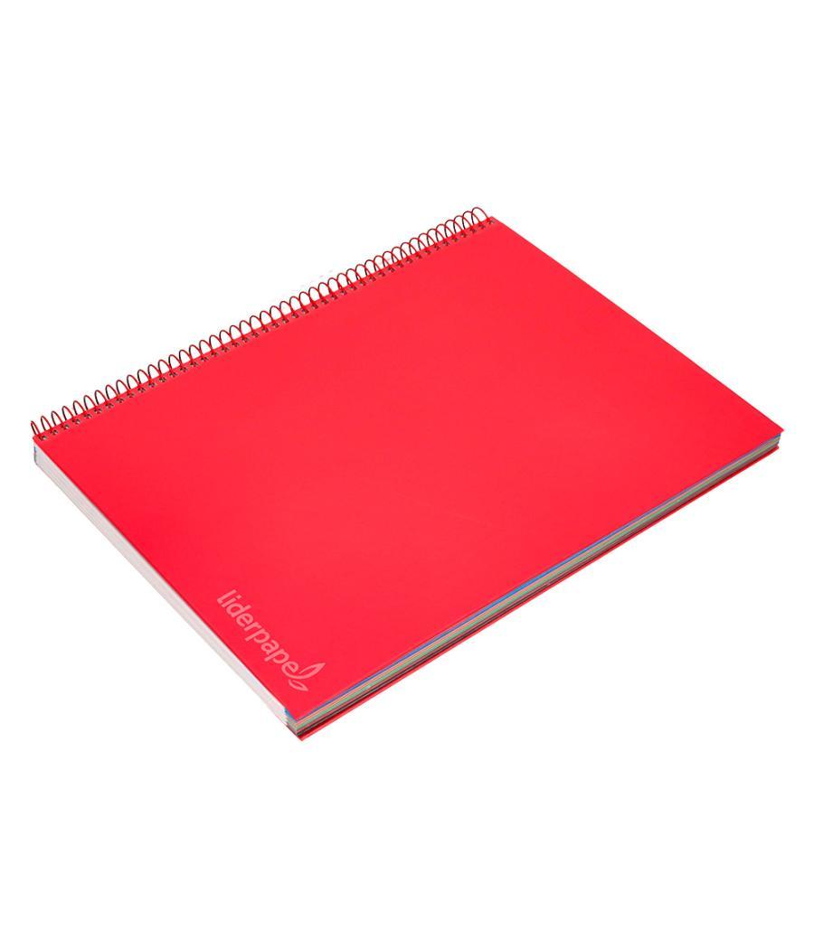 Cuaderno espiral liderpapel a4 micro jolly tapa forrada 140h 75 gr cuadro 5mm 5 bandas 4 taladros color rojo