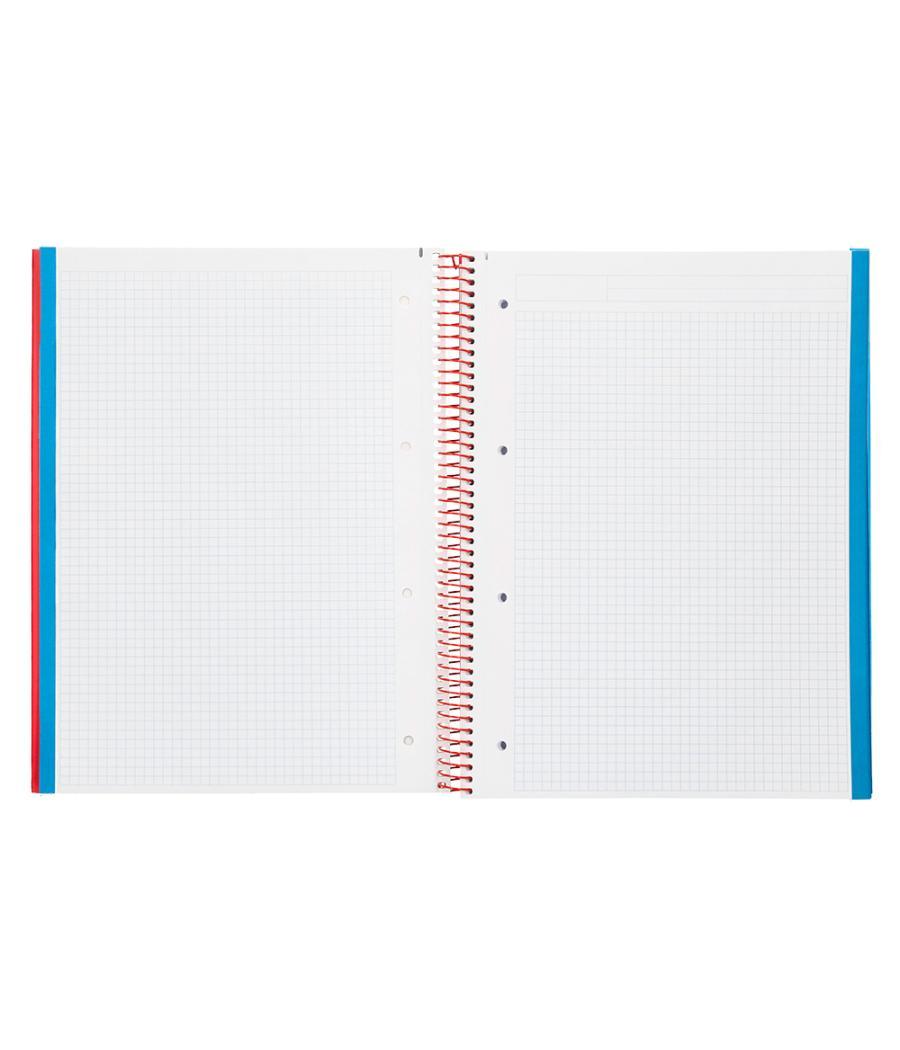 Cuaderno espiral liderpapel a4 micro jolly tapa forrada 140h 75 gr cuadro 5mm 5 bandas 4 taladros color rojo