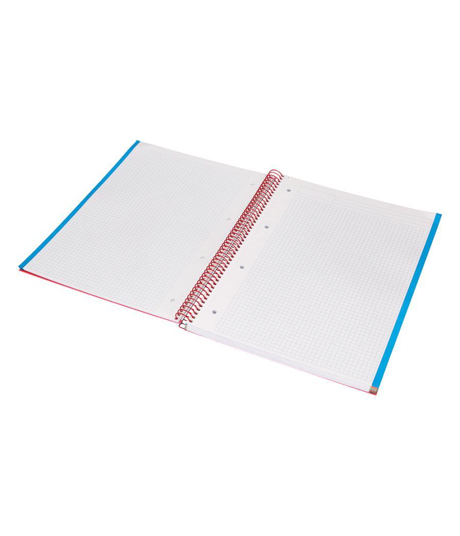 Cuaderno espiral liderpapel a4 micro jolly tapa forrada 140h 75 gr cuadro 5mm 5 bandas 4 taladros color rojo