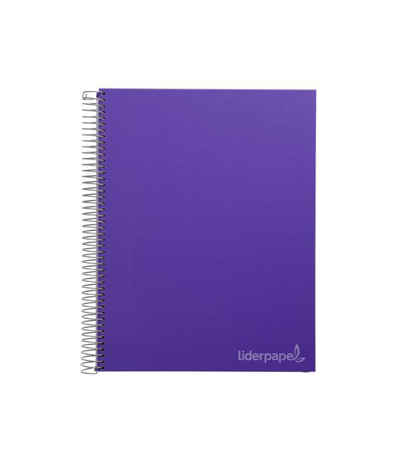 Cuaderno espiral liderpapel a4 micro jolly tapa forrada 140h 75 gr cuadro 5mm 5 bandas 4 taladros color lila