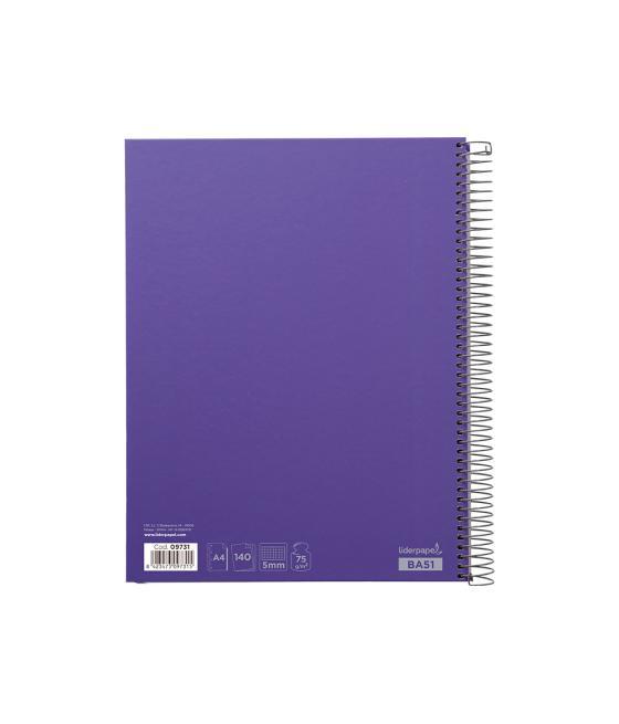 Cuaderno espiral liderpapel a4 micro jolly tapa forrada 140h 75 gr cuadro 5mm 5 bandas 4 taladros color lila