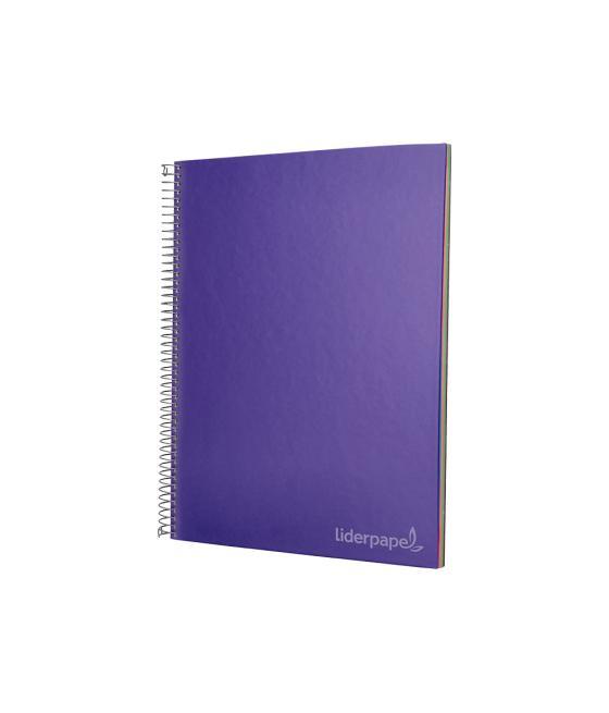 Cuaderno espiral liderpapel a4 micro jolly tapa forrada 140h 75 gr cuadro 5mm 5 bandas 4 taladros color lila