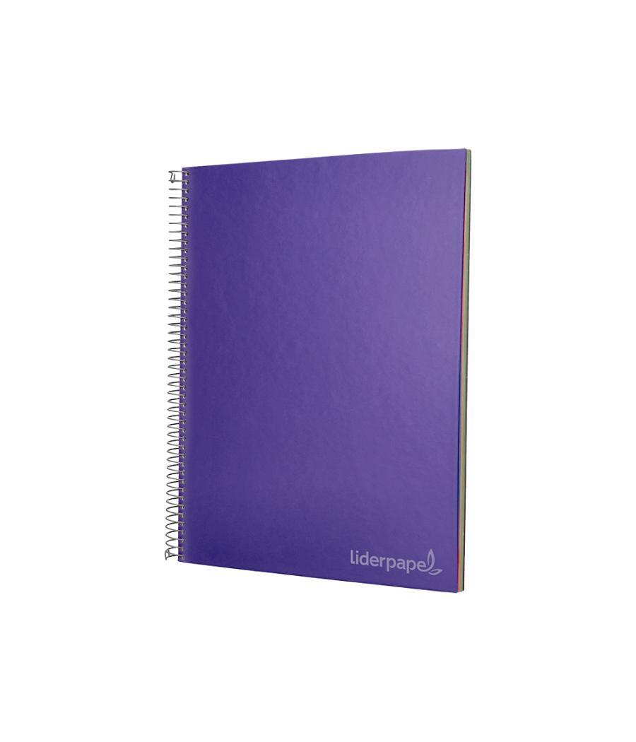 Cuaderno espiral liderpapel a4 micro jolly tapa forrada 140h 75 gr cuadro 5mm 5 bandas 4 taladros color lila