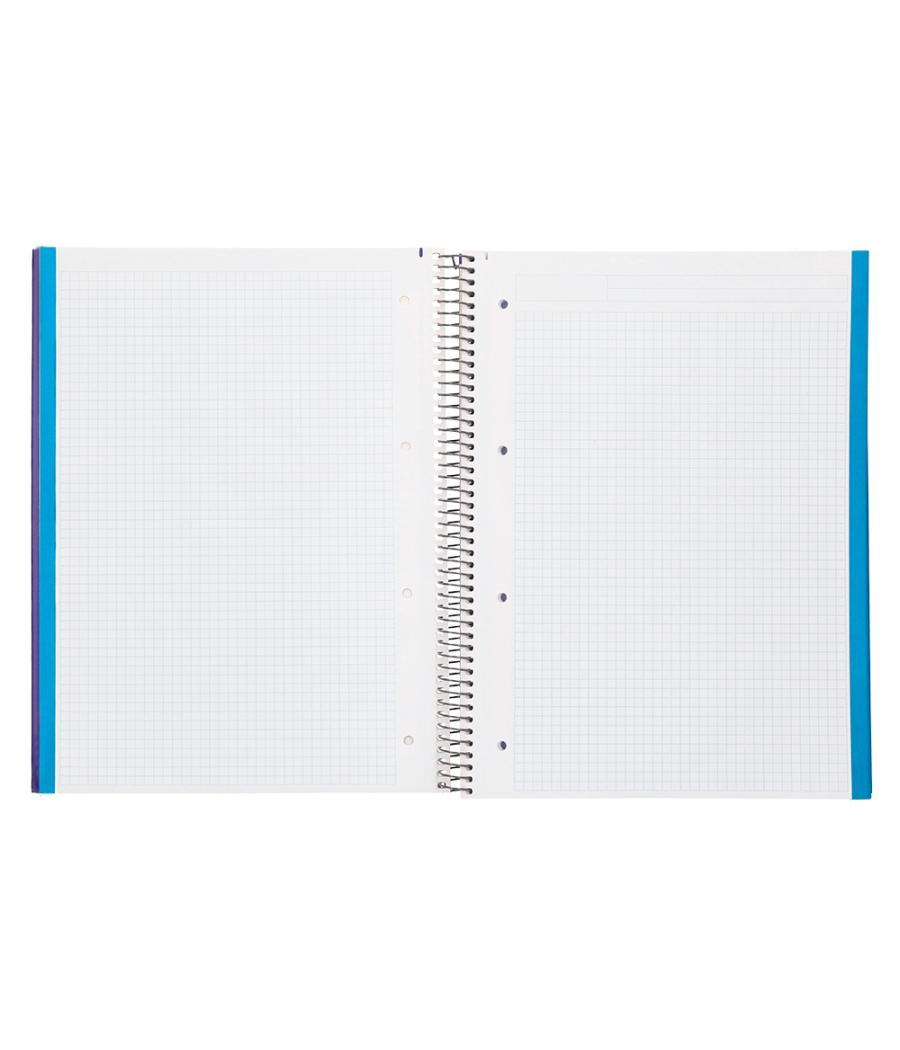 Cuaderno espiral liderpapel a4 micro jolly tapa forrada 140h 75 gr cuadro 5mm 5 bandas 4 taladros color lila