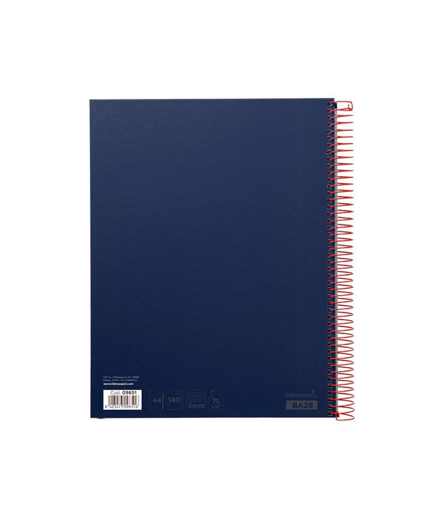 Cuaderno espiral liderpapel a4 micro jolly tapa forrada 140h 75 gr cuadro 5mm 5 bandas 4 taladros color azul