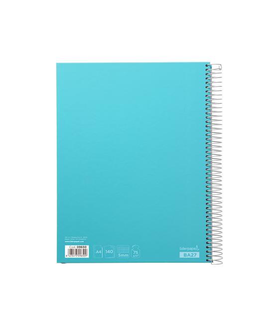 Cuaderno espiral liderpapel a4 micro jolly tapa forrada 140h 75 gr cuadro 5mm 5 bandas4 taladros color celeste