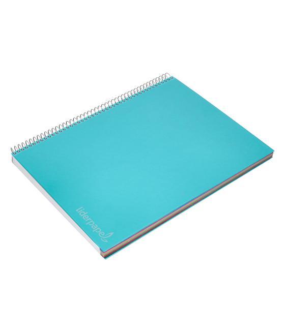 Cuaderno espiral liderpapel a4 micro jolly tapa forrada 140h 75 gr cuadro 5mm 5 bandas4 taladros color celeste