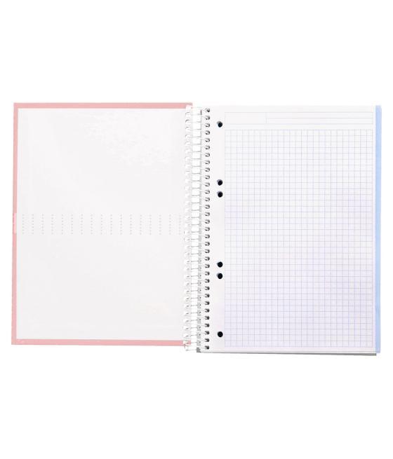 Cuaderno espiral liderpapel a5 micro crafty tapa forrada 120h 90 gr cuadro 5mm 5 bandas6 taladros color rosa