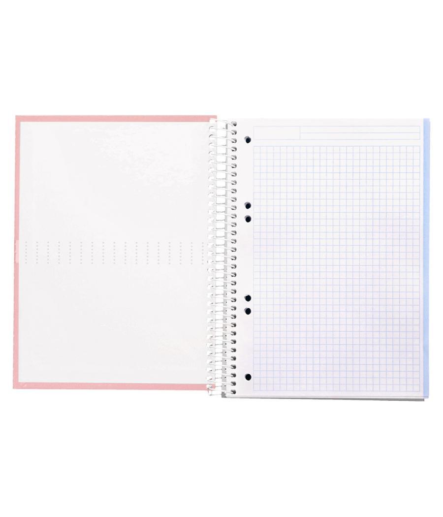 Cuaderno espiral liderpapel a5 micro crafty tapa forrada 120h 90 gr cuadro 5mm 5 bandas6 taladros color rosa